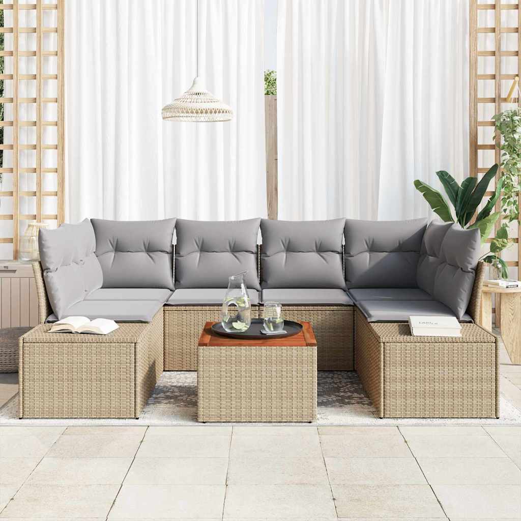 Tuinbankenset met kussen 7 pcs Beige poly rattan is nu te koop bij PeponiXL, paradijselijk wonen!