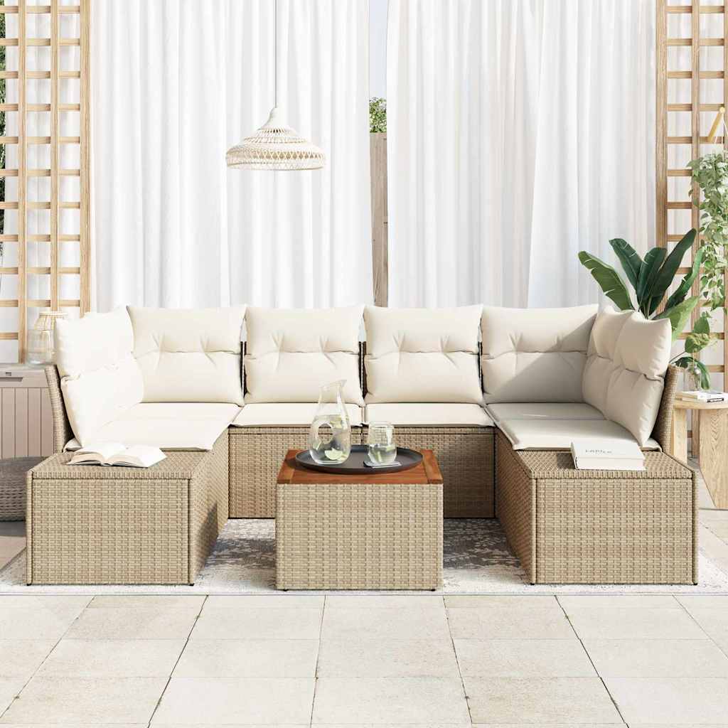 Tuinbankenset met kussen 7 pcs Beige poly rattan