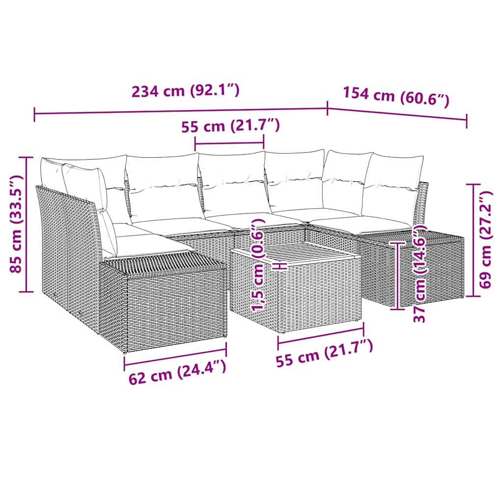 Tuinbankenset met kussen 7 pcs Beige poly rattan