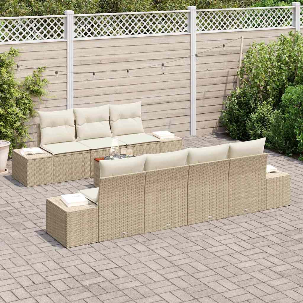 Tuinbankenset met kussen 8 pcs Beige poly rattan is nu te koop bij PeponiXL, paradijselijk wonen!