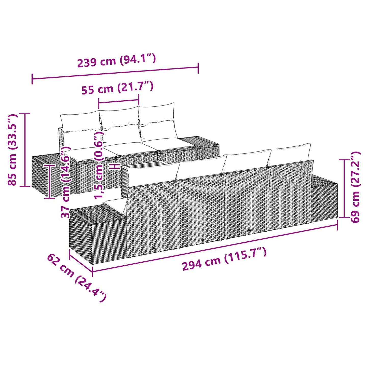 Tuinbankenset 8 st Zwart poly rattan