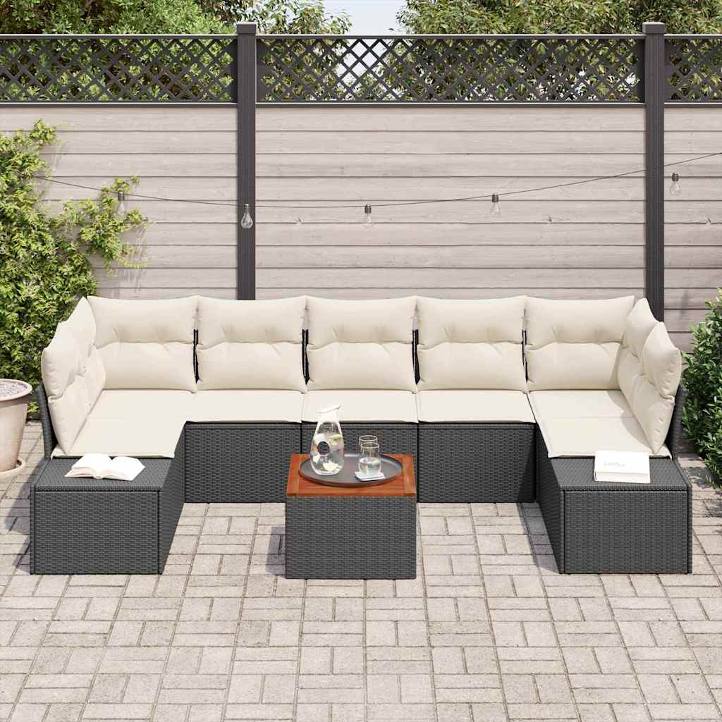 Tuinbankenset met kussen 8 pcs Zwart poly rattan is nu te koop bij PeponiXL, paradijselijk wonen!