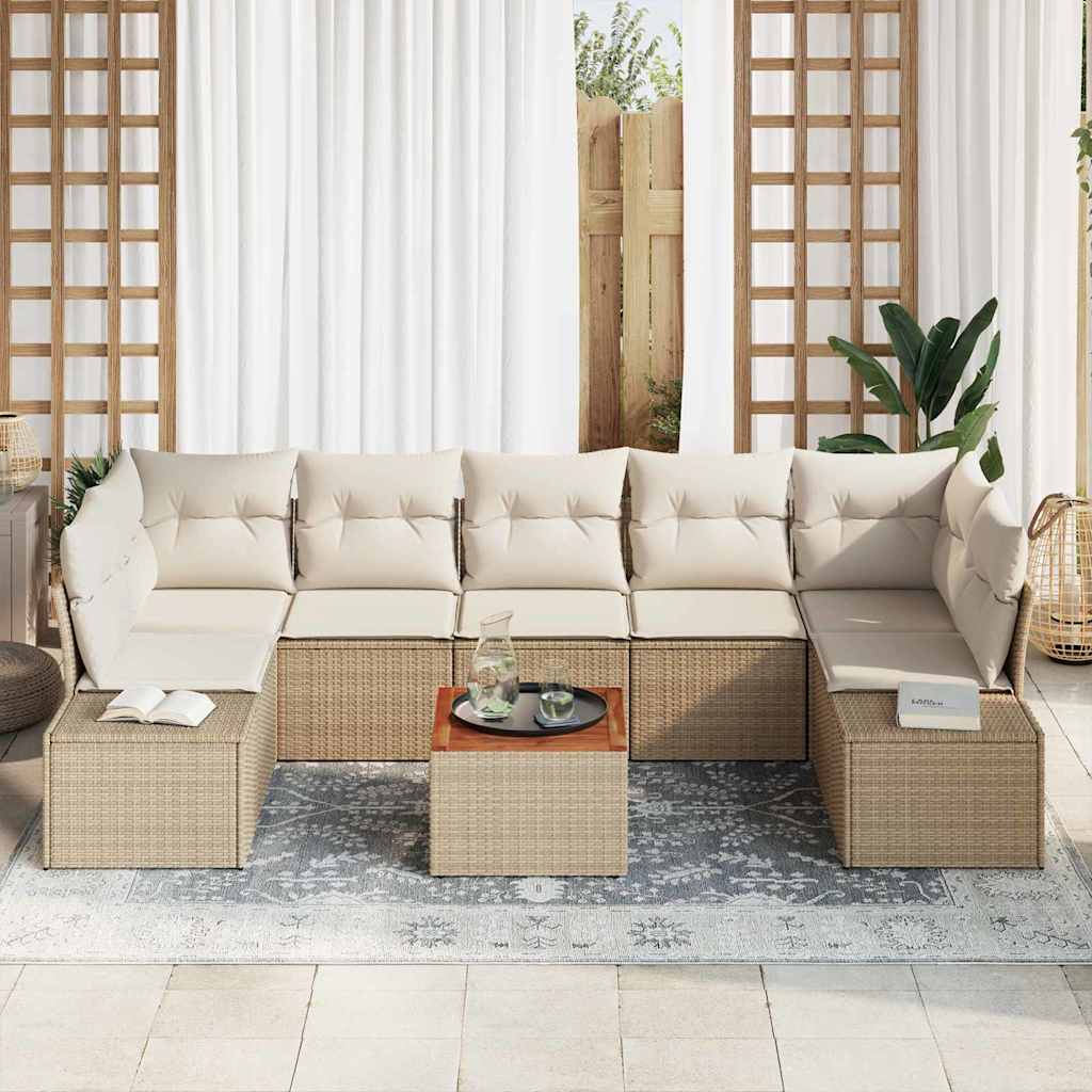 Tuinbankenset met kussen 8 pcs Beige poly rattan is nu te koop bij PeponiXL, paradijselijk wonen!