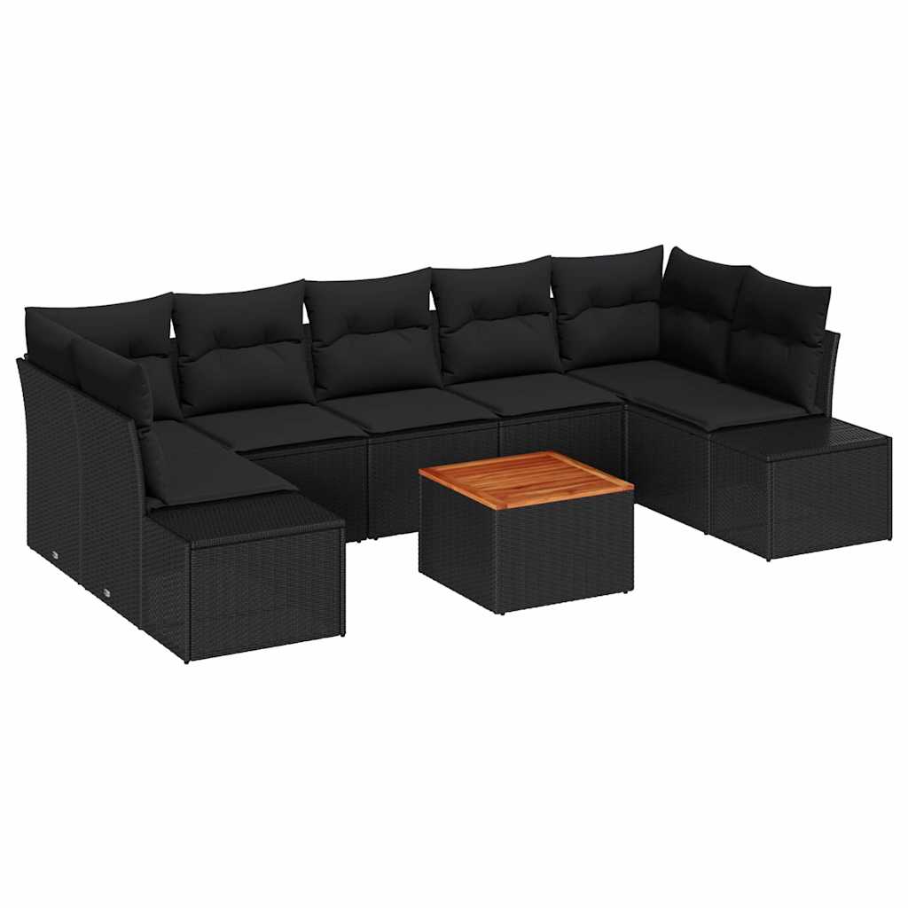 Tuinbankenset met kussen 8 pcs Zwart poly rattan is nu te koop bij PeponiXL, paradijselijk wonen!