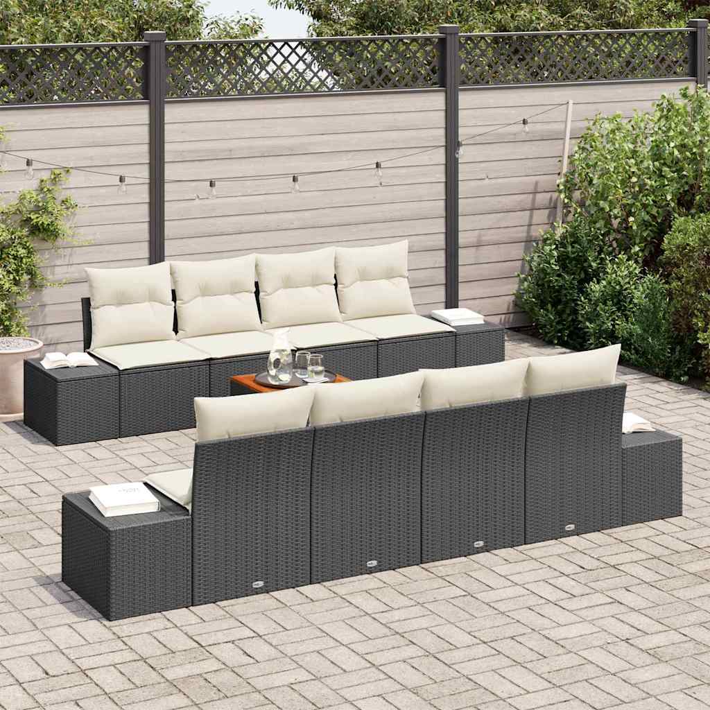 Tuinbankenset met kussen 9 pcs Zwart poly rattan is nu te koop bij PeponiXL, paradijselijk wonen!
