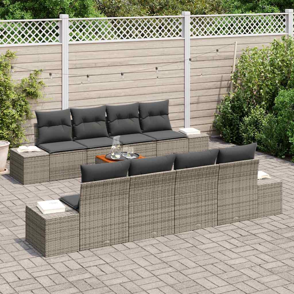 Tuinbankenset met kussen 9 pcs Grijs poly rattan is nu te koop bij PeponiXL, paradijselijk wonen!