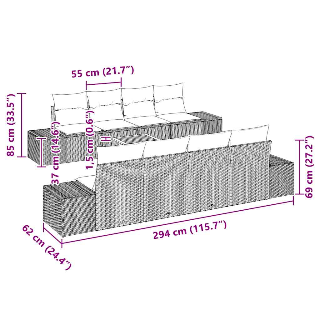 Tuinbankenset met kussen 9 pcs Beige poly rattan is nu te koop bij PeponiXL, paradijselijk wonen!