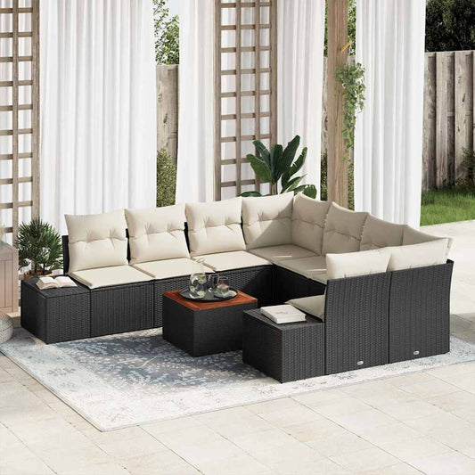 Tuinbankenset met kussen 9 pcs Zwart poly rattan is nu te koop bij PeponiXL, paradijselijk wonen!