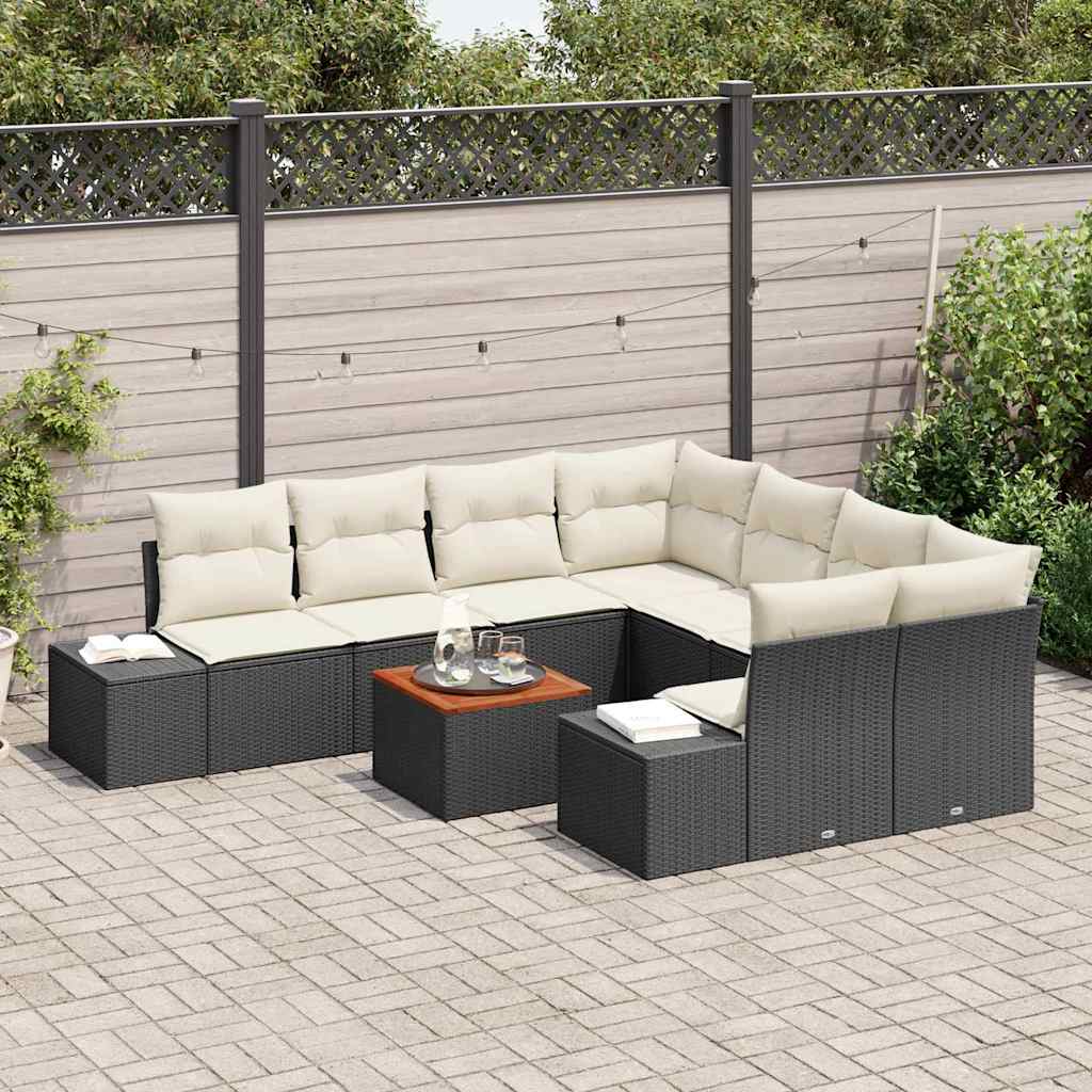 Tuinbankenset met kussen 9 pcs Zwart poly rattan is nu te koop bij PeponiXL, paradijselijk wonen!