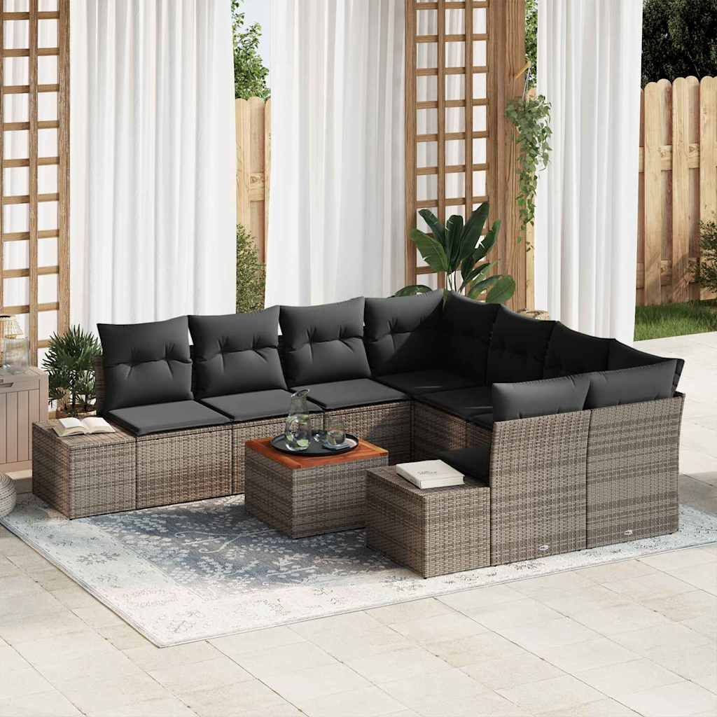 Tuinbankenset met kussen 9 pcs Grijs poly rattan is nu te koop bij PeponiXL, paradijselijk wonen!