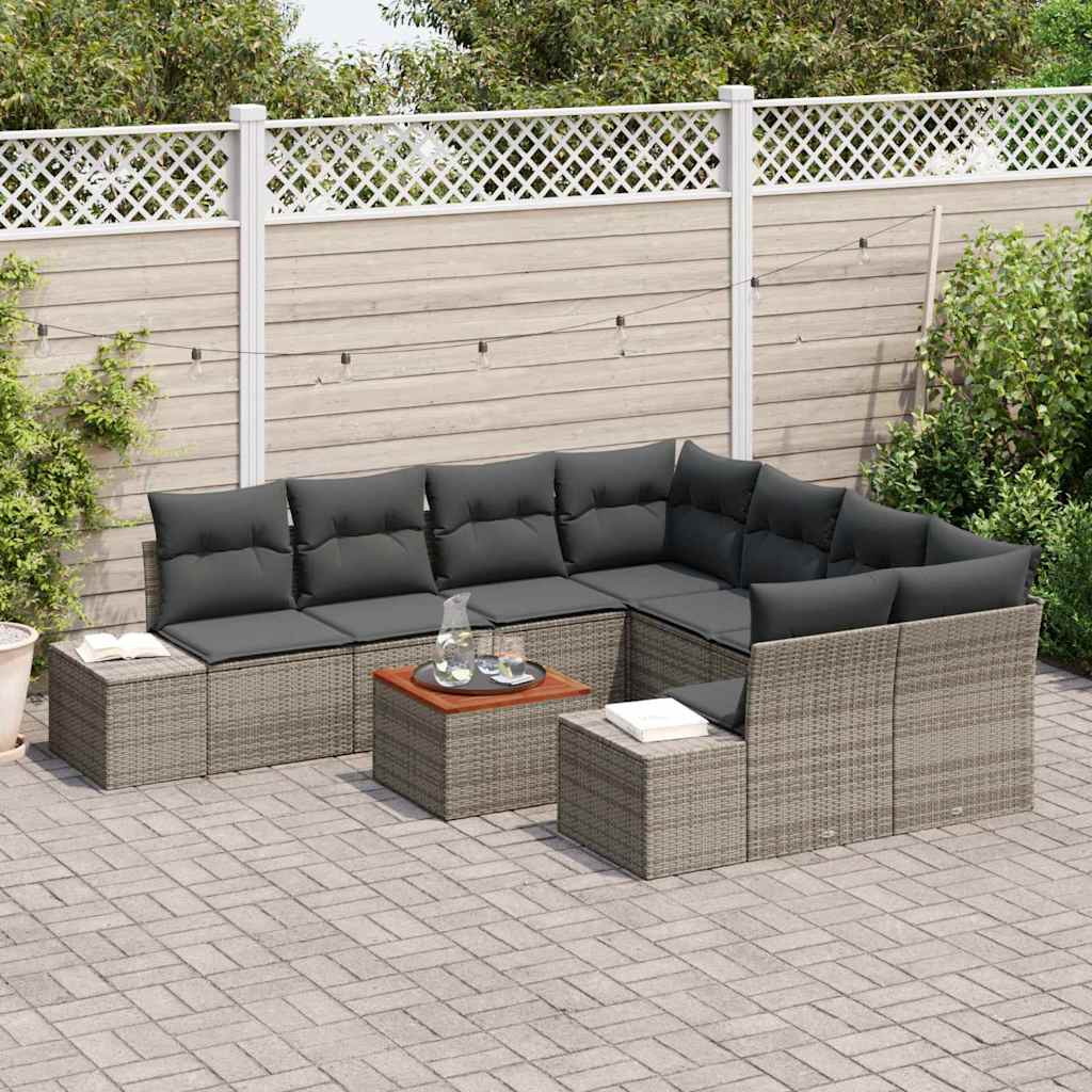 Tuinbankenset met kussen 9 pcs Grijs poly rattan is nu te koop bij PeponiXL, paradijselijk wonen!