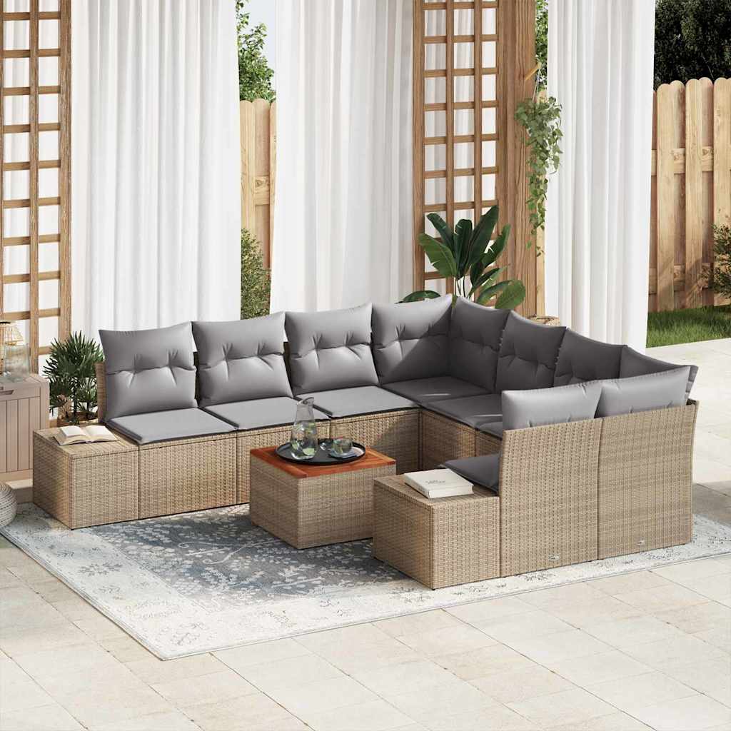 Tuinbankenset met kussen 9 pcs Beige poly rattan is nu te koop bij PeponiXL, paradijselijk wonen!