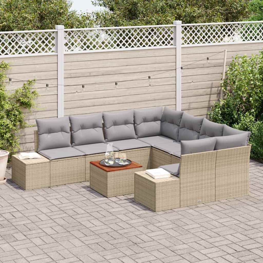 Tuinbankenset met kussen 9 pcs Beige poly rattan is nu te koop bij PeponiXL, paradijselijk wonen!