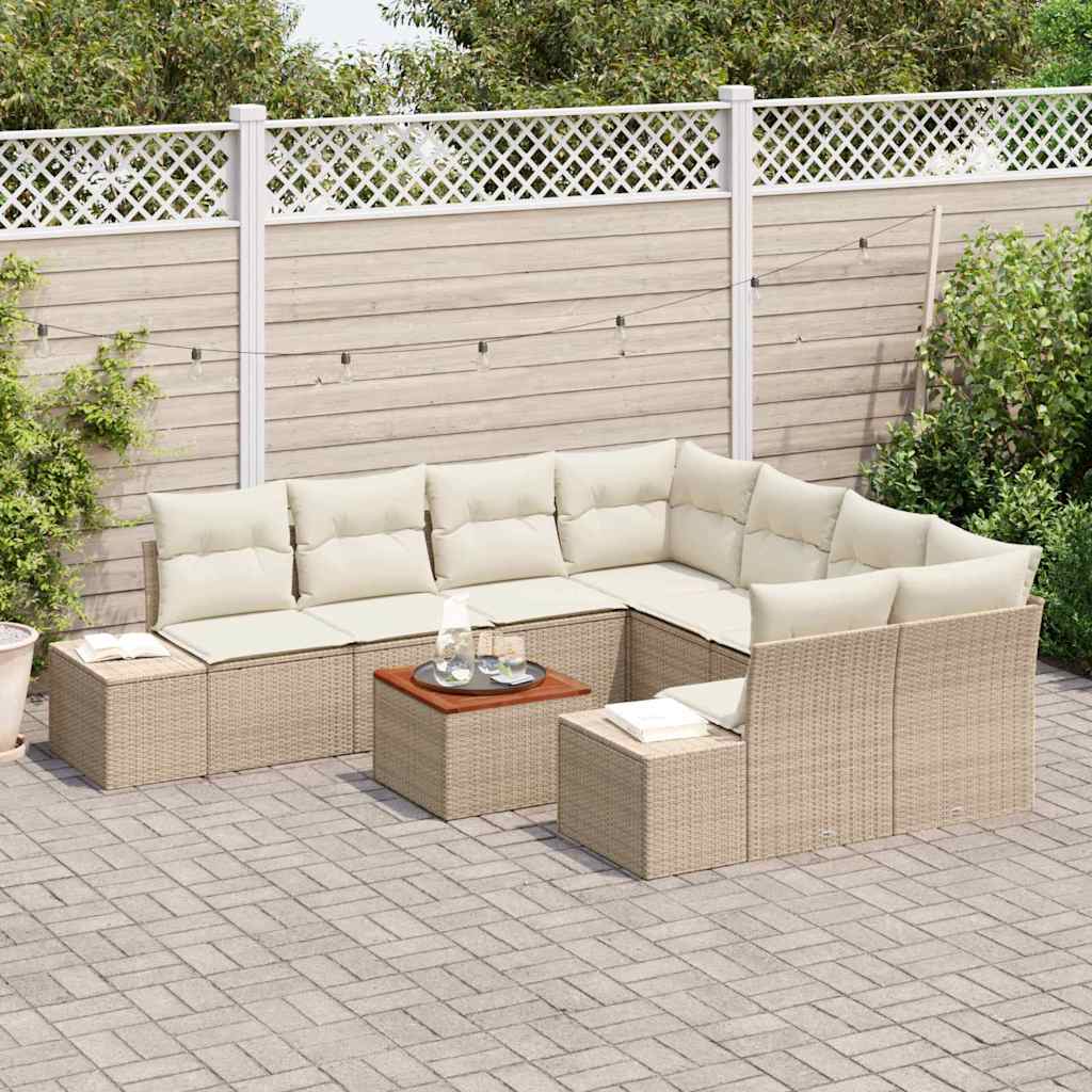 Tuinbankenset met kussen 9 pcs Beige poly rattan is nu te koop bij PeponiXL, paradijselijk wonen!