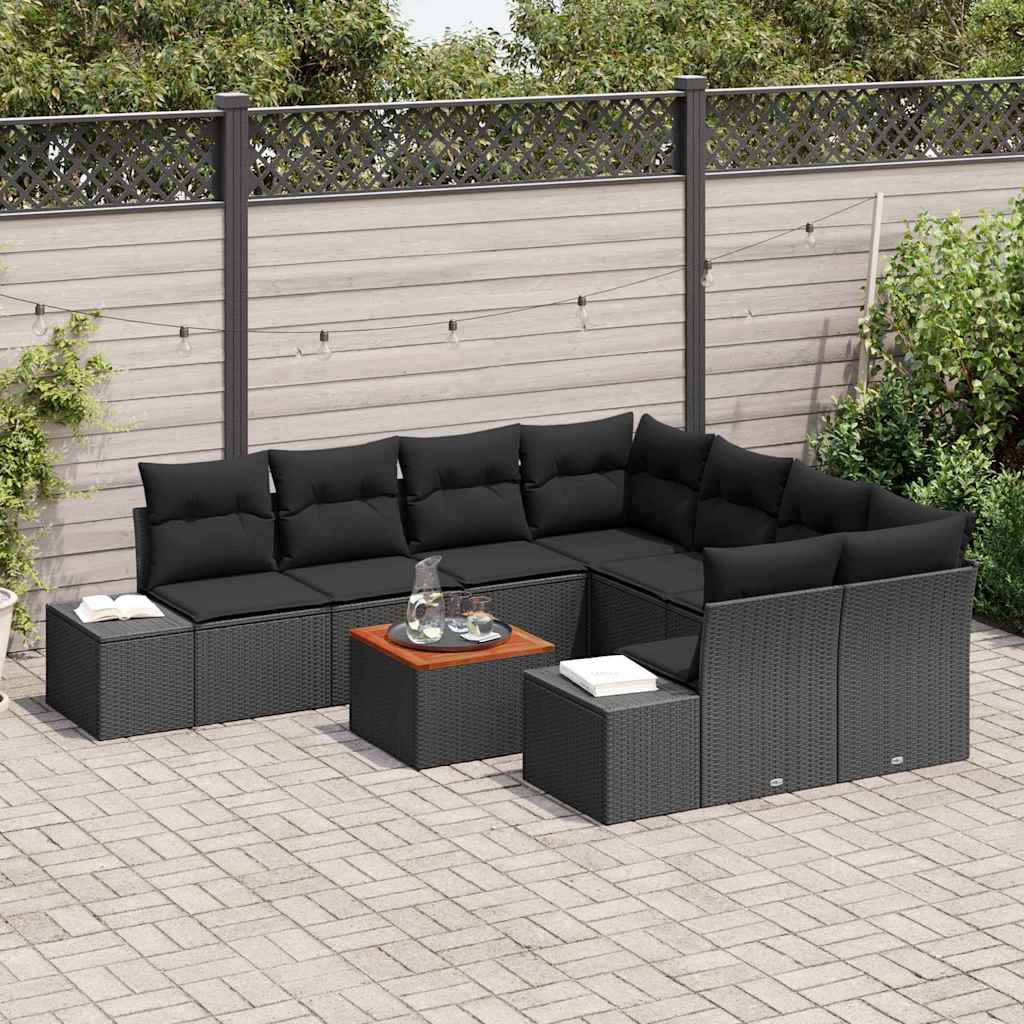 Tuinbankenset met kussen 9 pcs Zwart poly rattan is nu te koop bij PeponiXL, paradijselijk wonen!