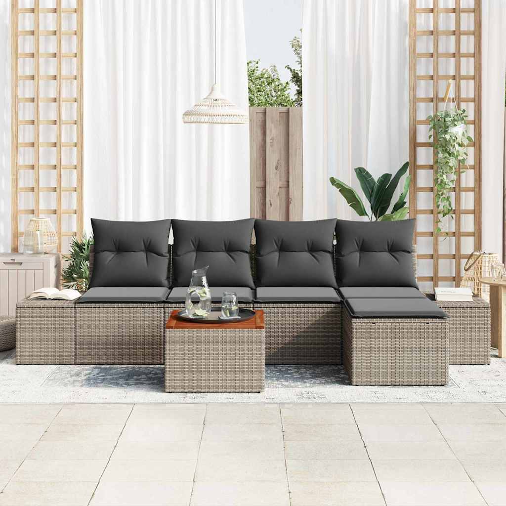 Tuinbankenset met kussen 6 pcs Grijs poly rattan is nu te koop bij PeponiXL, paradijselijk wonen!