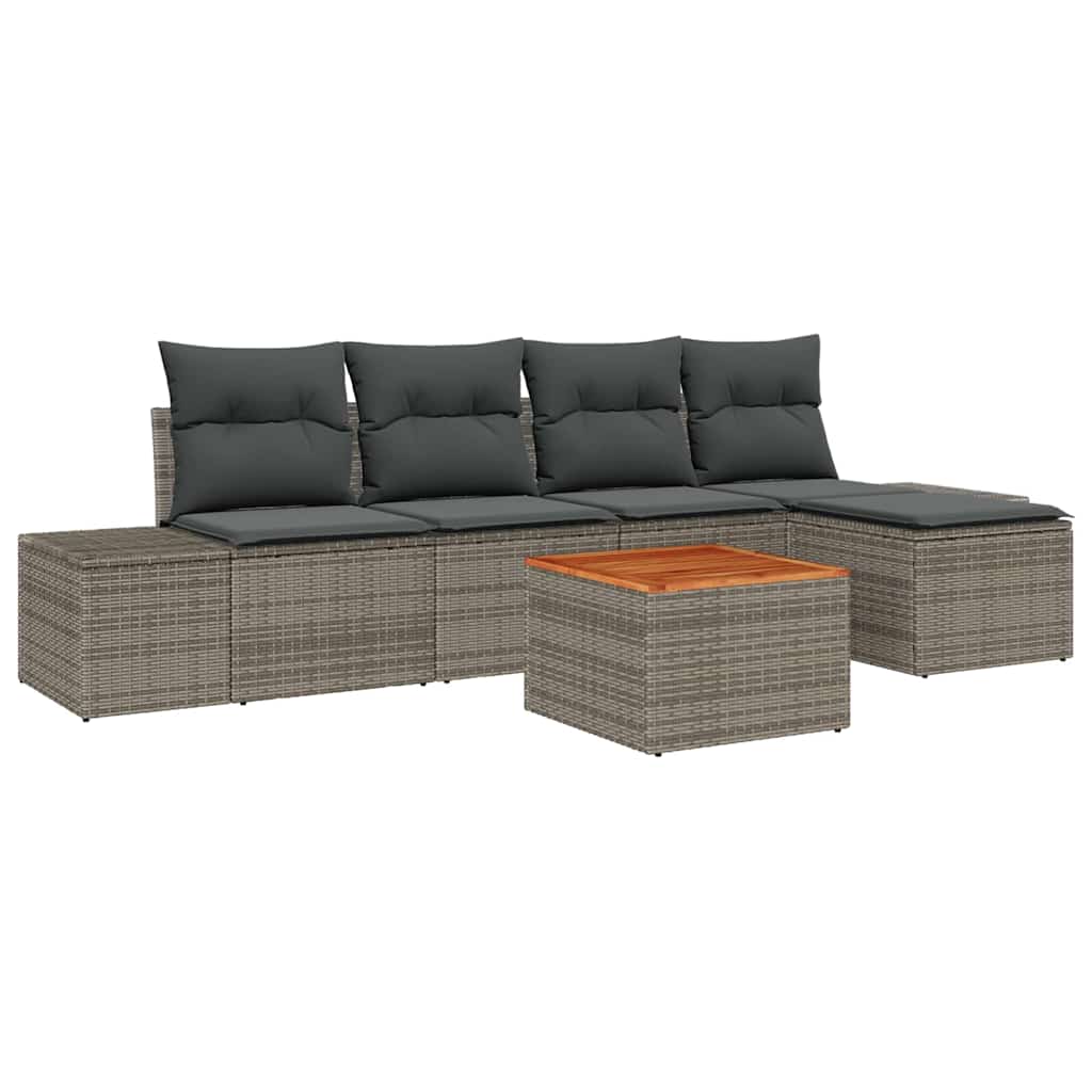 Tuinbankenset met kussen 6 pcs Grijs poly rattan is nu te koop bij PeponiXL, paradijselijk wonen!