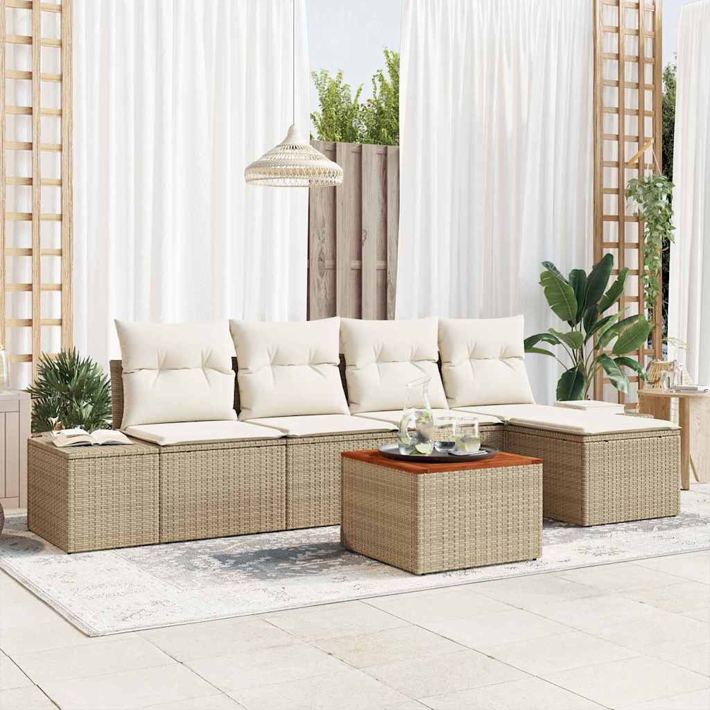 Tuinbankenset met kussen 6 pcs Beige poly rattan is nu te koop bij PeponiXL, paradijselijk wonen!