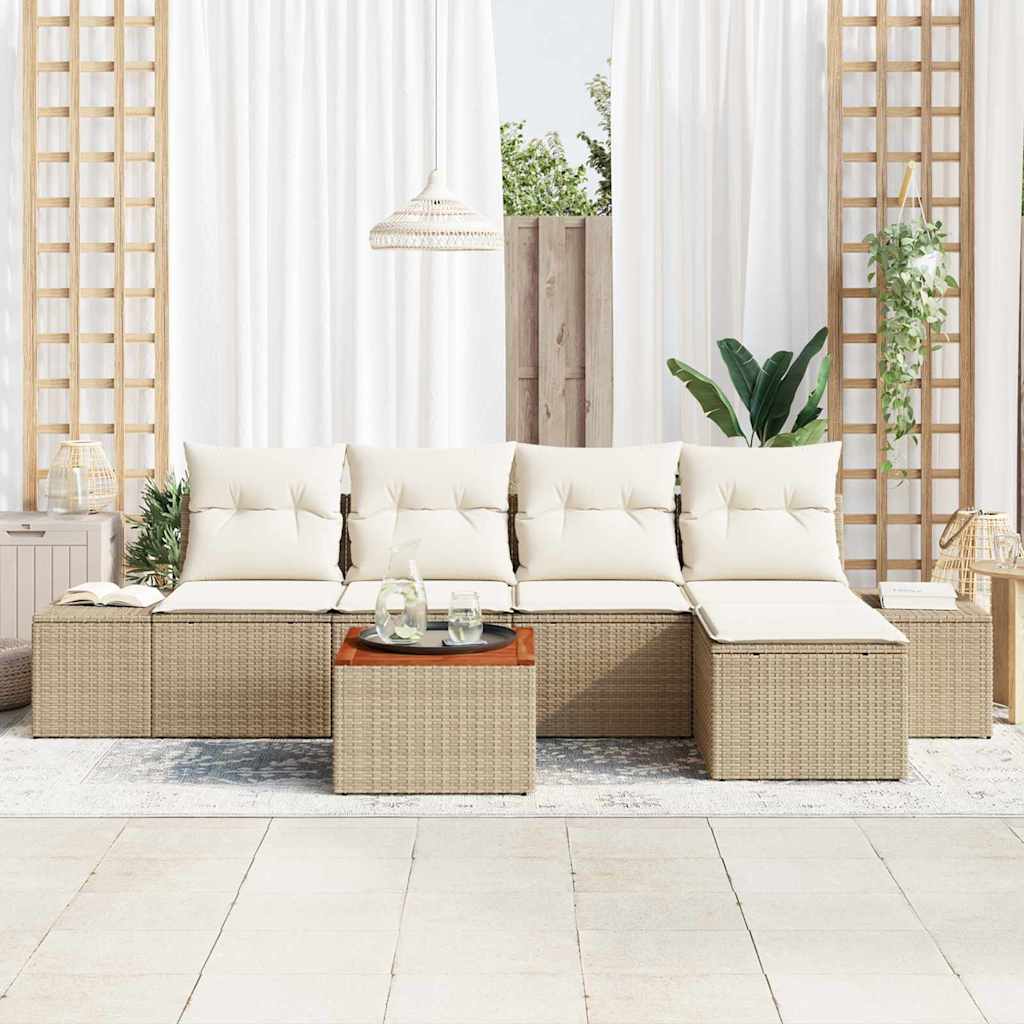 Tuinbankenset met kussen 6 pcs Beige poly rattan is nu te koop bij PeponiXL, paradijselijk wonen!