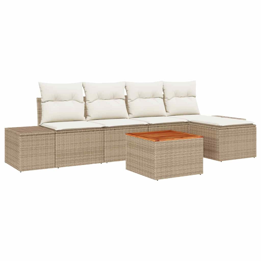 Tuinbankenset met kussen 6 pcs Beige poly rattan is nu te koop bij PeponiXL, paradijselijk wonen!
