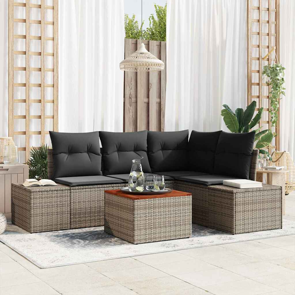 Tuinbankenset met kussen 5 pcs Grijs poly rattan is nu te koop bij PeponiXL, paradijselijk wonen!