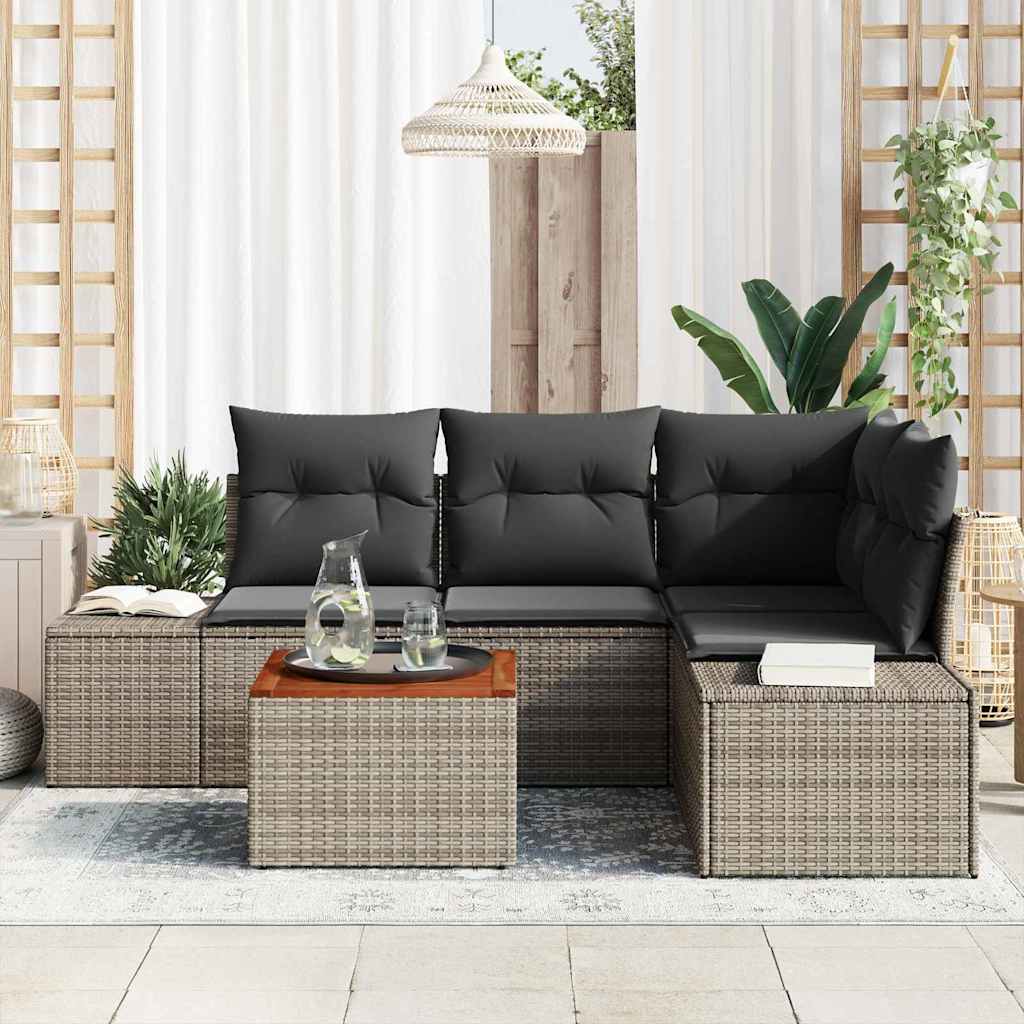 Tuinbankenset met kussen 5 pcs Grijs poly rattan is nu te koop bij PeponiXL, paradijselijk wonen!