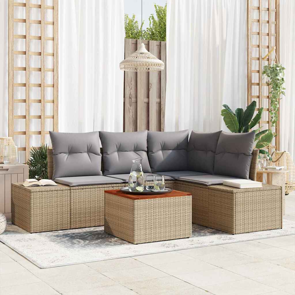 Tuinbankenset met kussen 5 pcs Beige poly rattan is nu te koop bij PeponiXL, paradijselijk wonen!