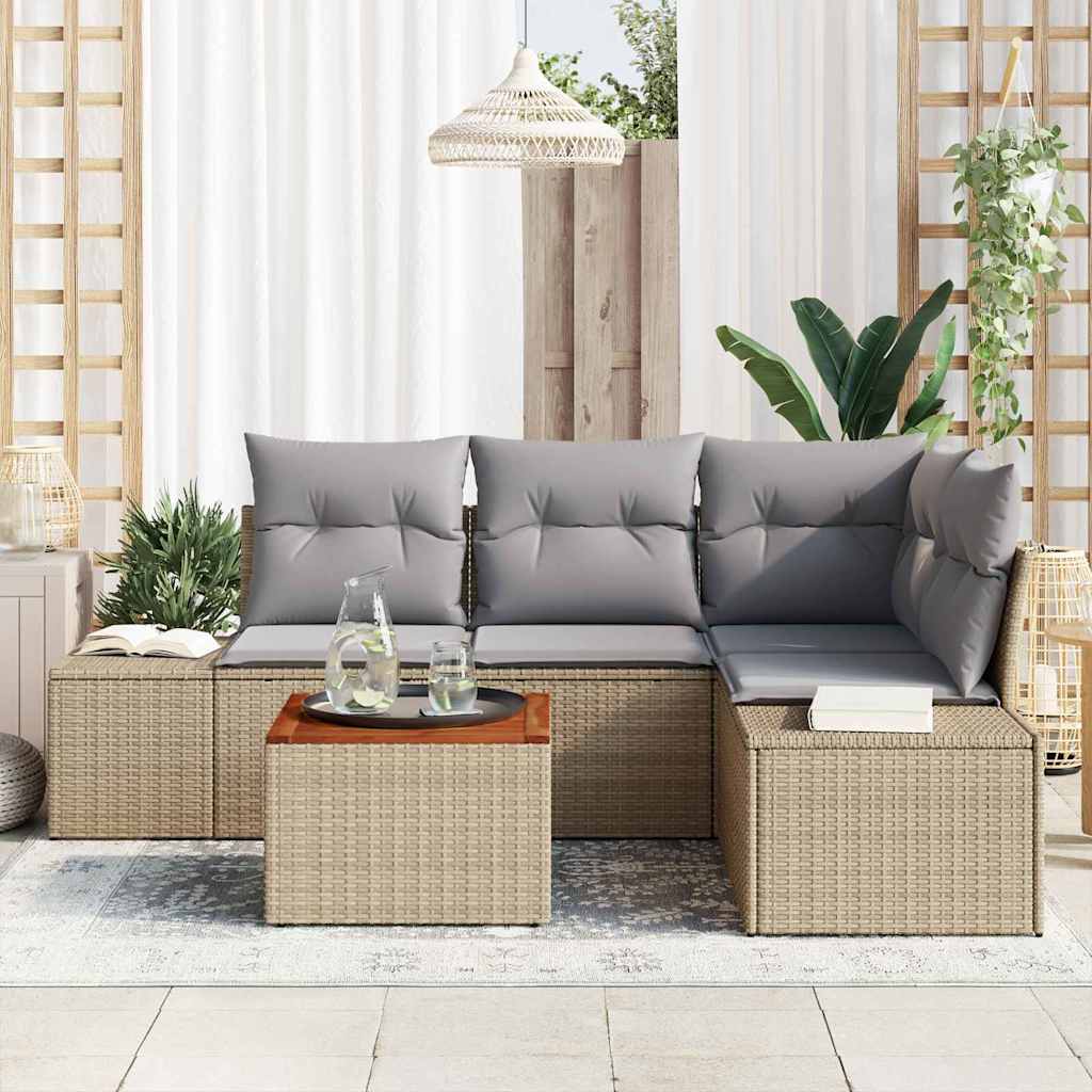 Tuinbankenset met kussen 5 pcs Beige poly rattan is nu te koop bij PeponiXL, paradijselijk wonen!