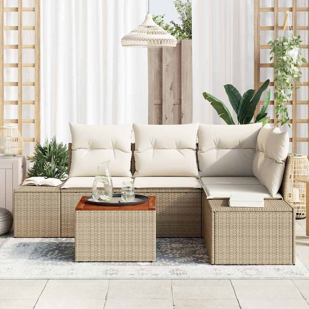 Tuinbankenset met kussen 5 pcs Beige poly rattan is nu te koop bij PeponiXL, paradijselijk wonen!
