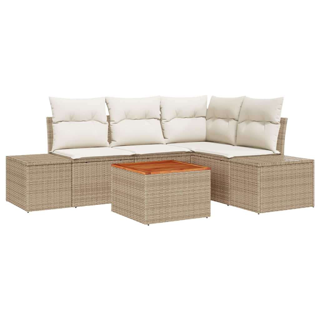 Tuinbankenset met kussen 5 pcs Beige poly rattan is nu te koop bij PeponiXL, paradijselijk wonen!