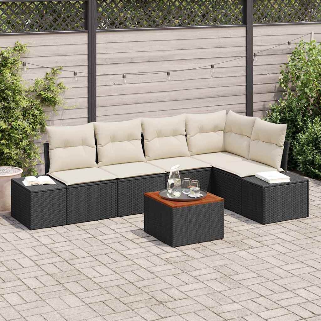 Tuinbankenset met kussen 6 pcs Zwart poly rattan is nu te koop bij PeponiXL, paradijselijk wonen!