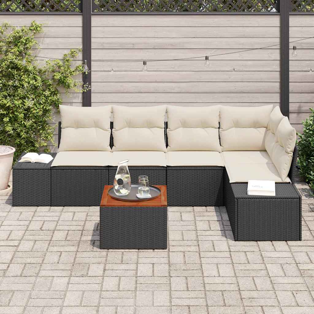 Tuinbankenset met kussen 6 pcs Zwart poly rattan is nu te koop bij PeponiXL, paradijselijk wonen!