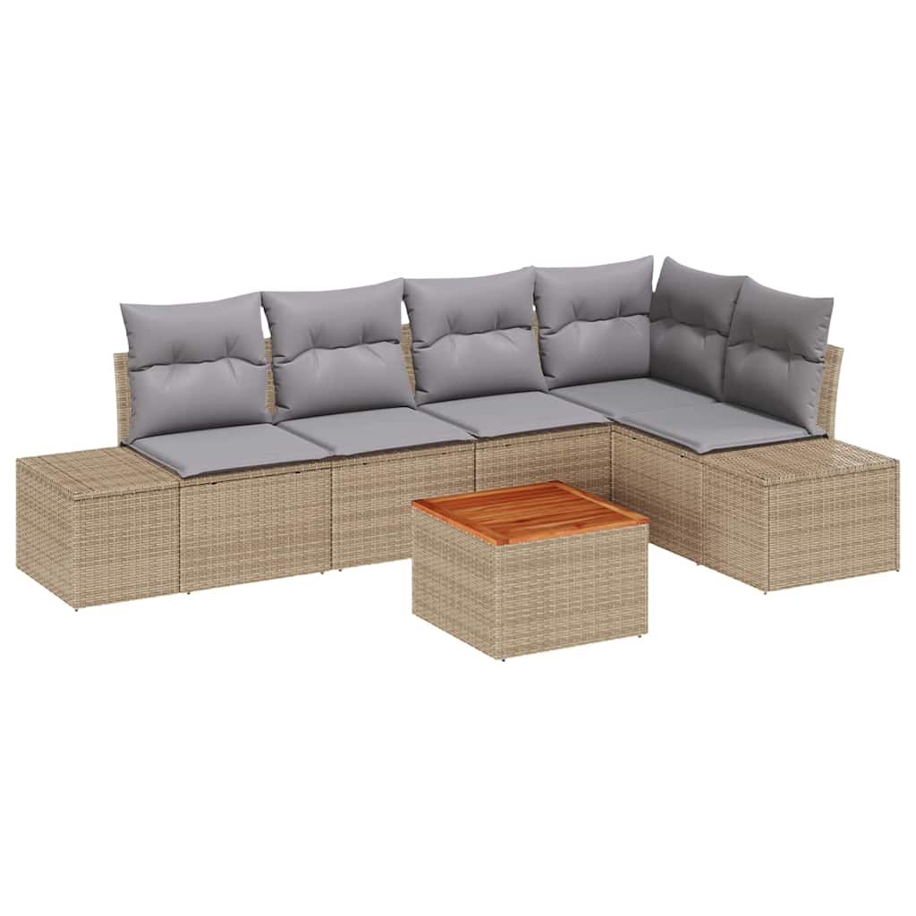 Tuinbankenset met kussen 6 pcs Beige poly rattan is nu te koop bij PeponiXL, paradijselijk wonen!