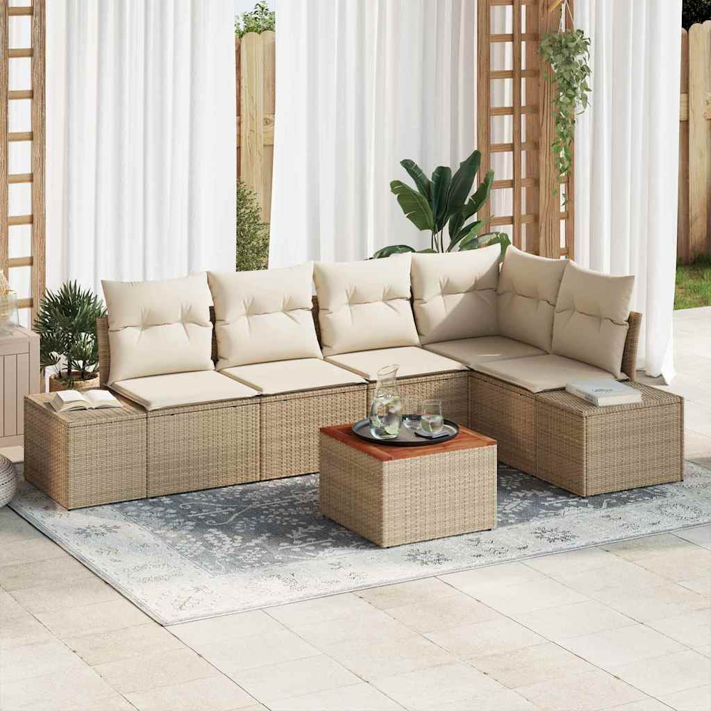 Tuinbankenset met kussen 6 pcs Beige poly rattan is nu te koop bij PeponiXL, paradijselijk wonen!