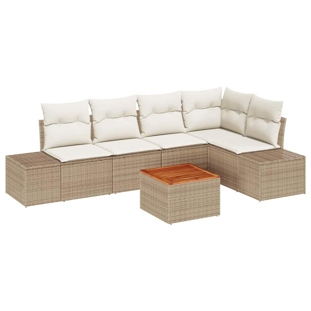 Tuinbankenset met kussen 6 pcs Beige poly rattan is nu te koop bij PeponiXL, paradijselijk wonen!