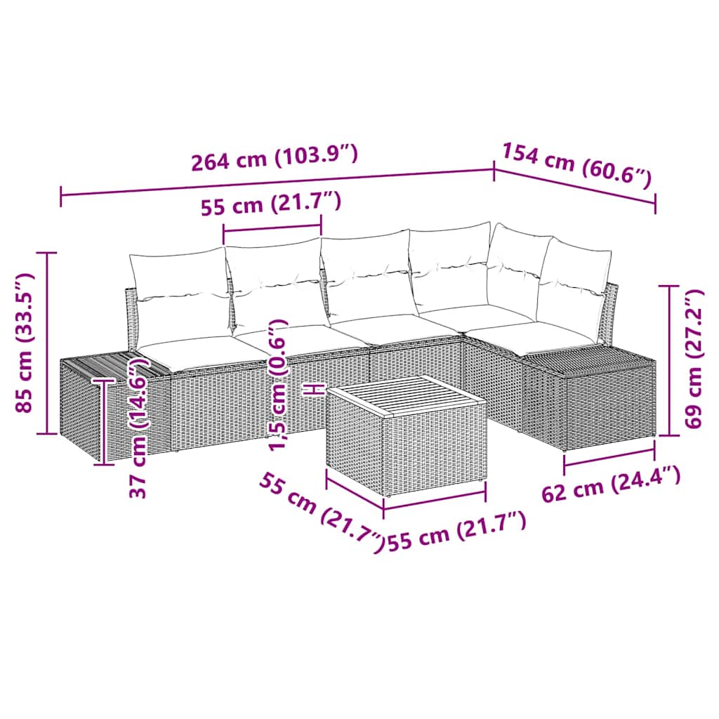Tuinbankenset met kussen 6 pcs Beige poly rattan is nu te koop bij PeponiXL, paradijselijk wonen!