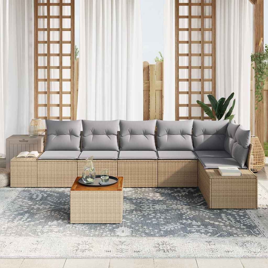 Tuinbankenset met kussen 7 pcs Beige poly rattan is nu te koop bij PeponiXL, paradijselijk wonen!