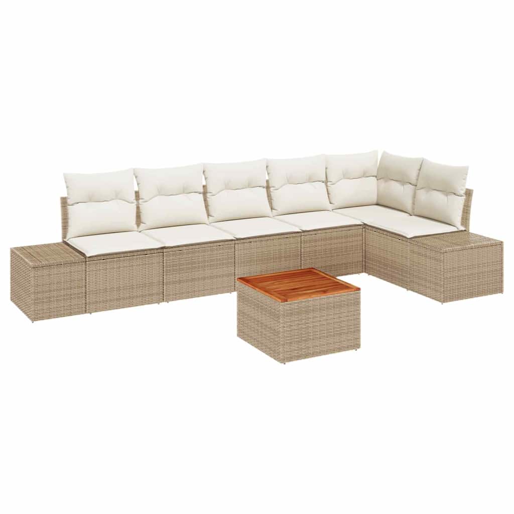 Tuinbankenset met kussen 7 pcs Beige poly rattan is nu te koop bij PeponiXL, paradijselijk wonen!