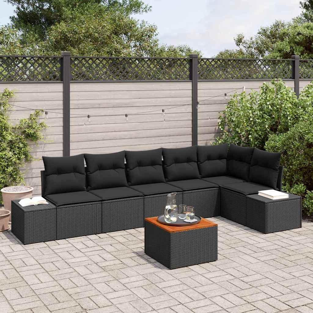 Tuinbankenset met kussen 7 pcs Zwart poly rattan is nu te koop bij PeponiXL, paradijselijk wonen!