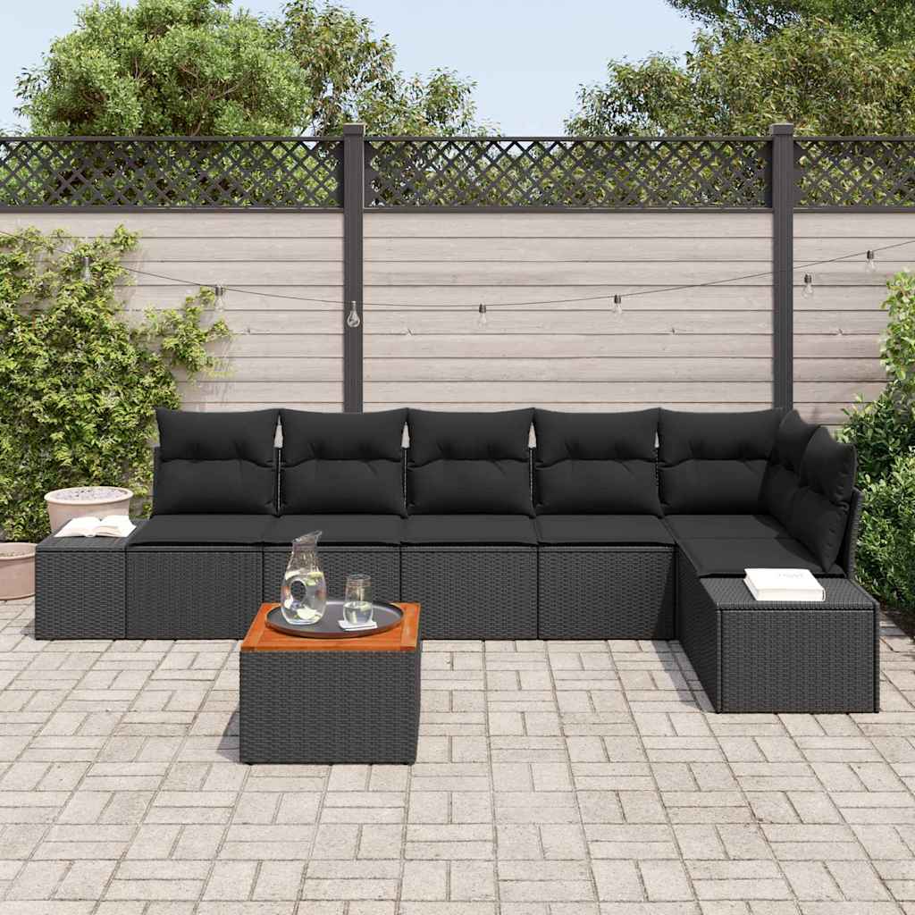 Tuinbankenset met kussen 7 pcs Zwart poly rattan is nu te koop bij PeponiXL, paradijselijk wonen!