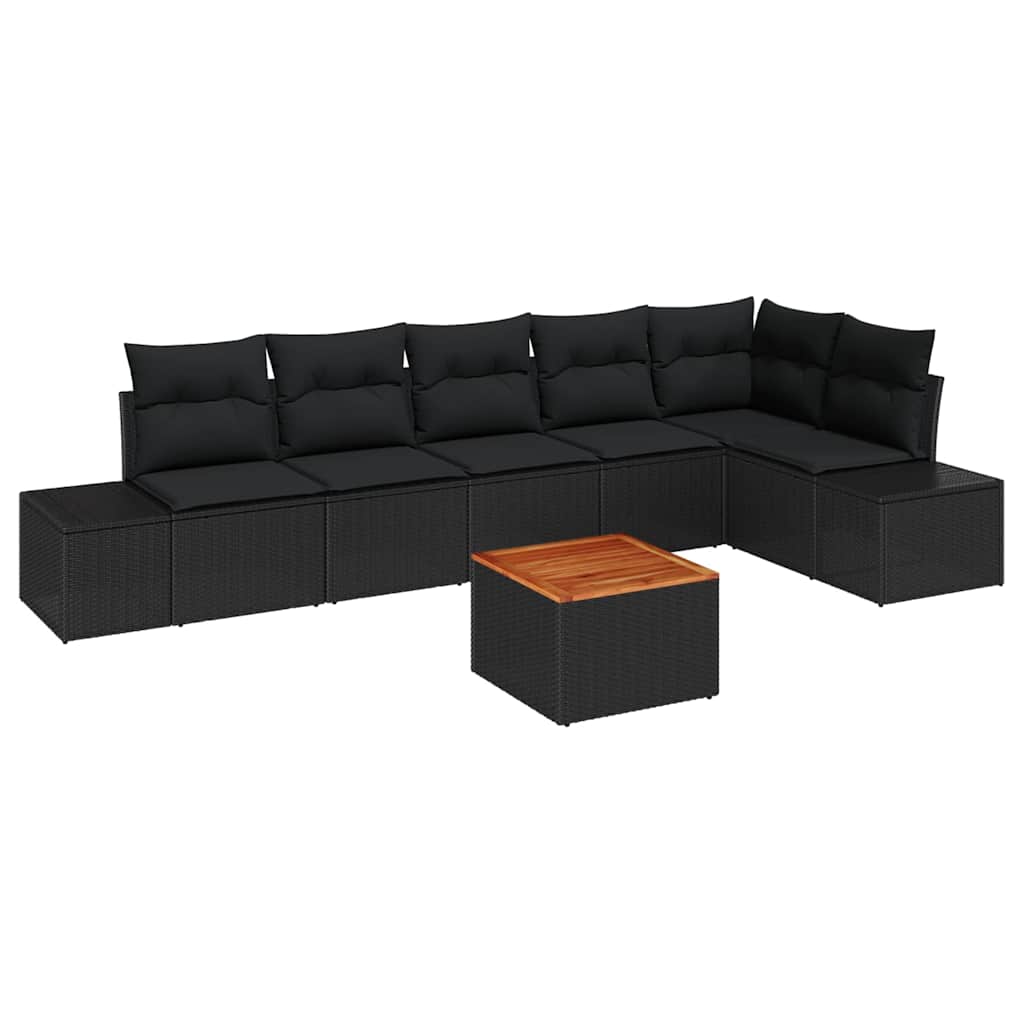 Tuinbankenset met kussen 7 pcs Zwart poly rattan is nu te koop bij PeponiXL, paradijselijk wonen!