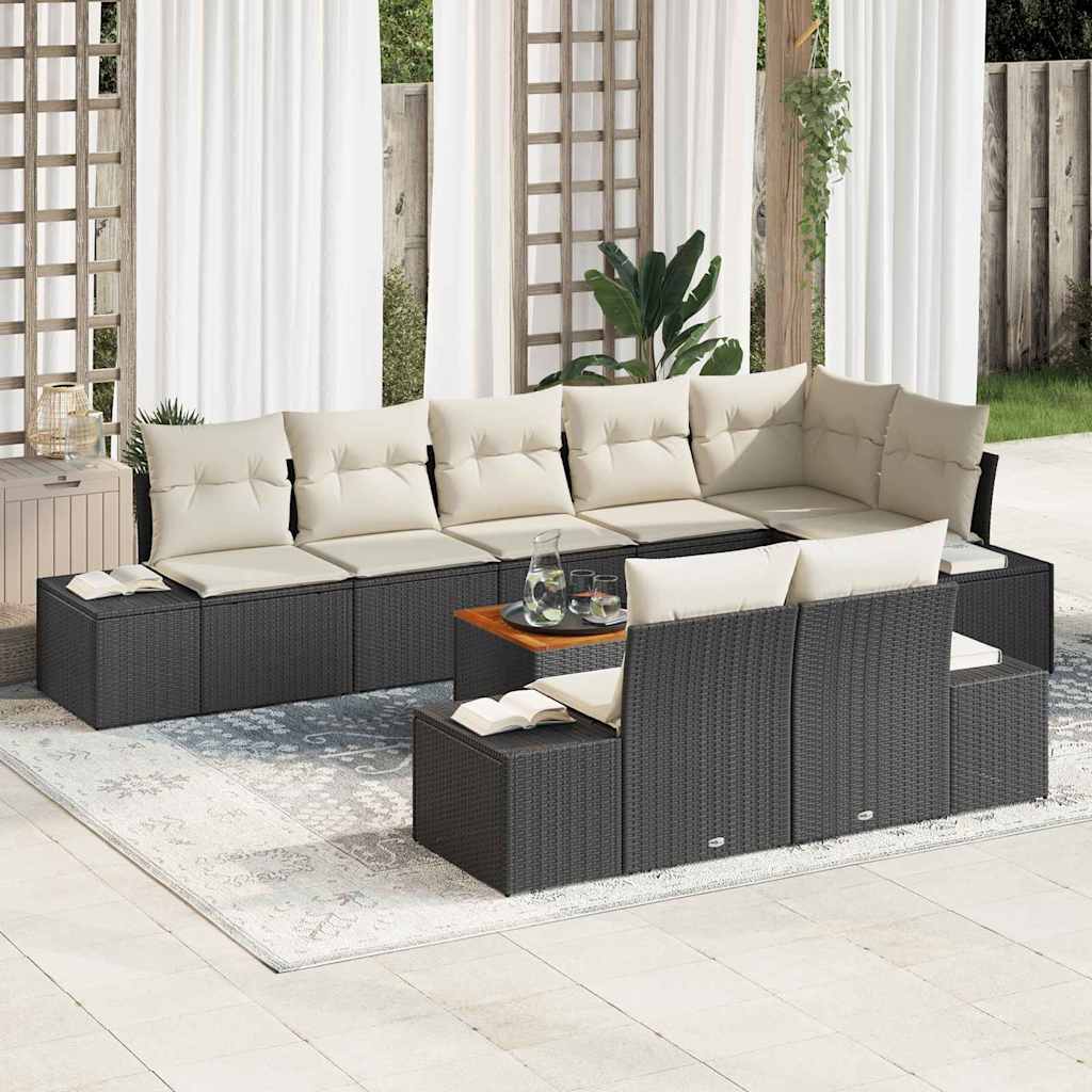 Tuinbankenset met kussen 9 pcs Zwart poly rattan is nu te koop bij PeponiXL, paradijselijk wonen!
