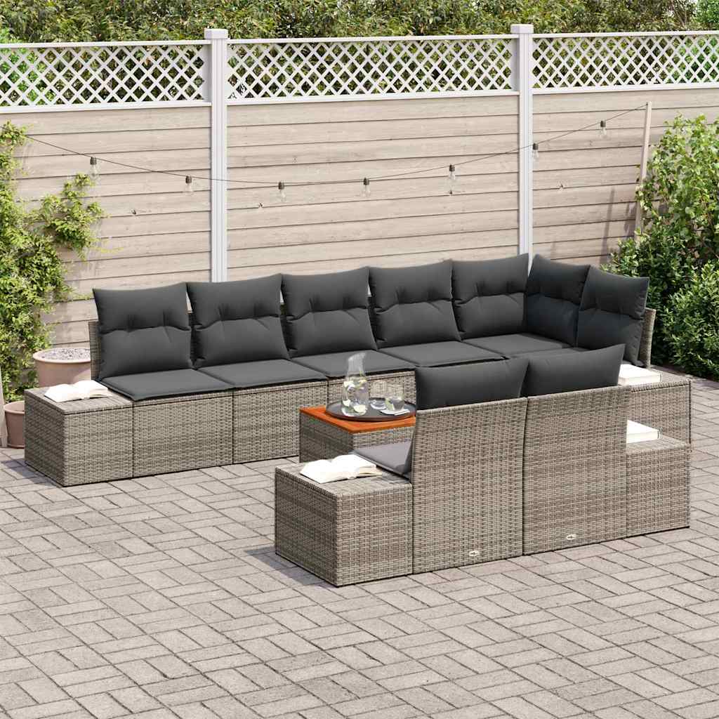 Tuinbankenset met kussen 9 pcs Grijs poly rattan is nu te koop bij PeponiXL, paradijselijk wonen!