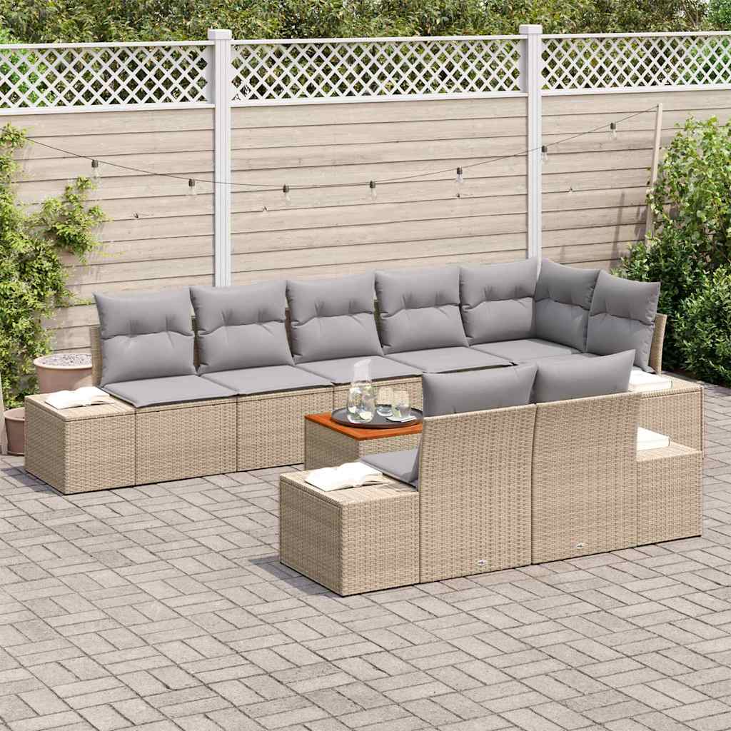 Tuinbankenset met kussen 9 pcs Beige poly rattan is nu te koop bij PeponiXL, paradijselijk wonen!