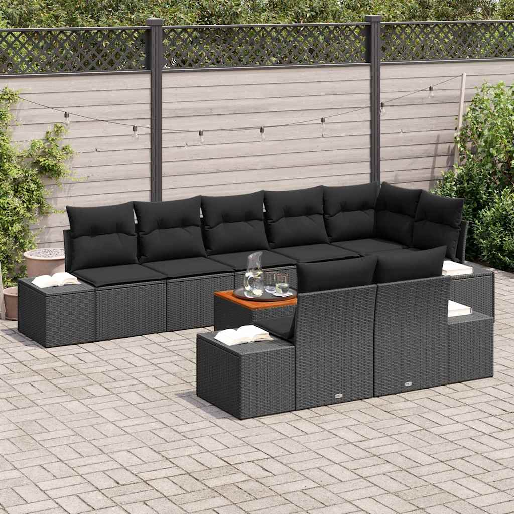 Tuinbankenset met kussen 9 pcs Zwart poly rattan is nu te koop bij PeponiXL, paradijselijk wonen!