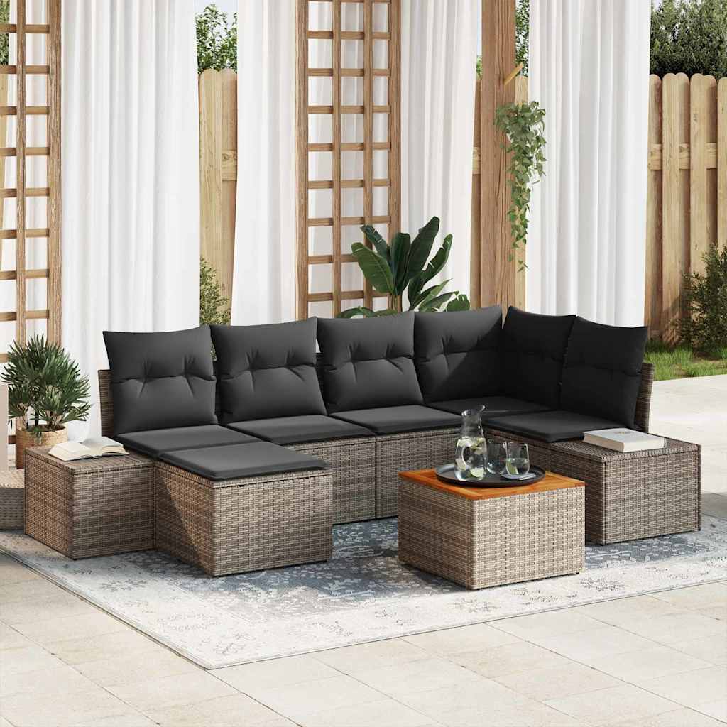 Tuinbankenset met kussen 7 pcs Grijs poly rattan is nu te koop bij PeponiXL, paradijselijk wonen!