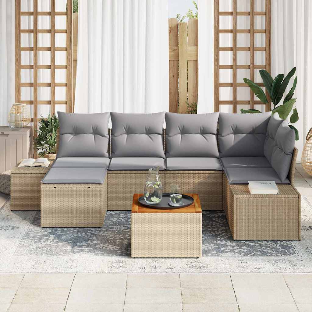 Tuinbankenset met kussen 7 pcs Beige poly rattan is nu te koop bij PeponiXL, paradijselijk wonen!