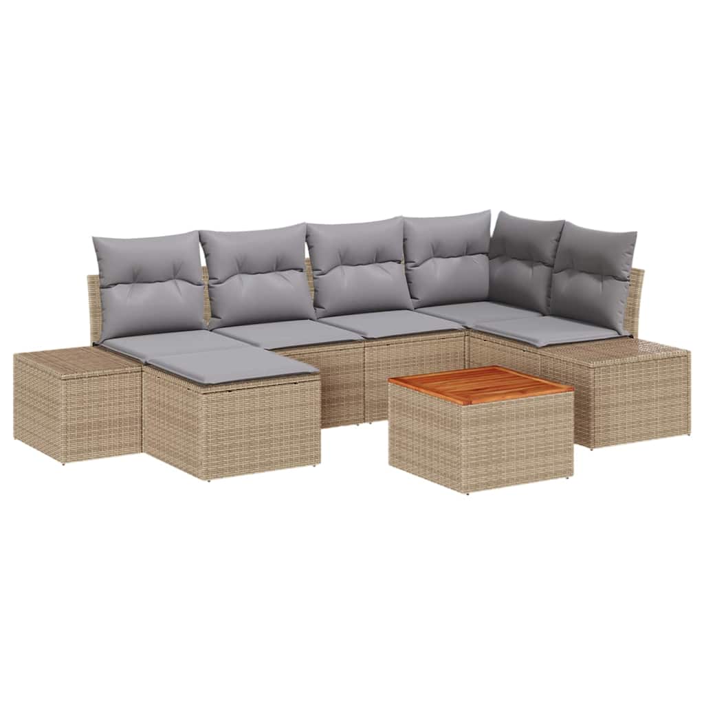 Tuinbankenset met kussen 7 pcs Beige poly rattan is nu te koop bij PeponiXL, paradijselijk wonen!