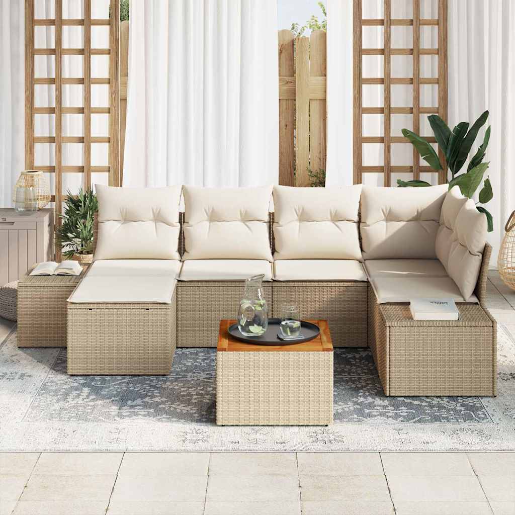 Tuinbankenset met kussen 7 pcs Beige poly rattan