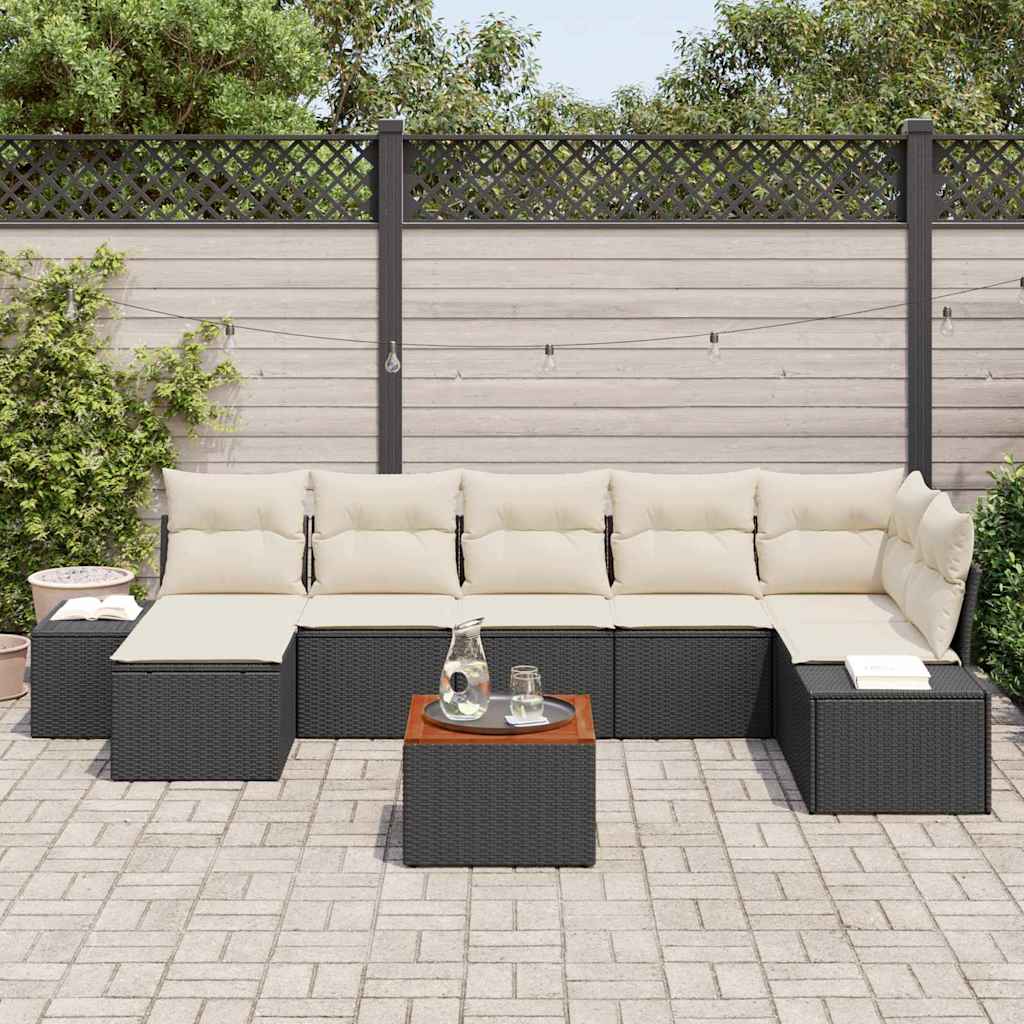 Tuinbankenset met kussen 8 pcs Zwart poly rattan is nu te koop bij PeponiXL, paradijselijk wonen!